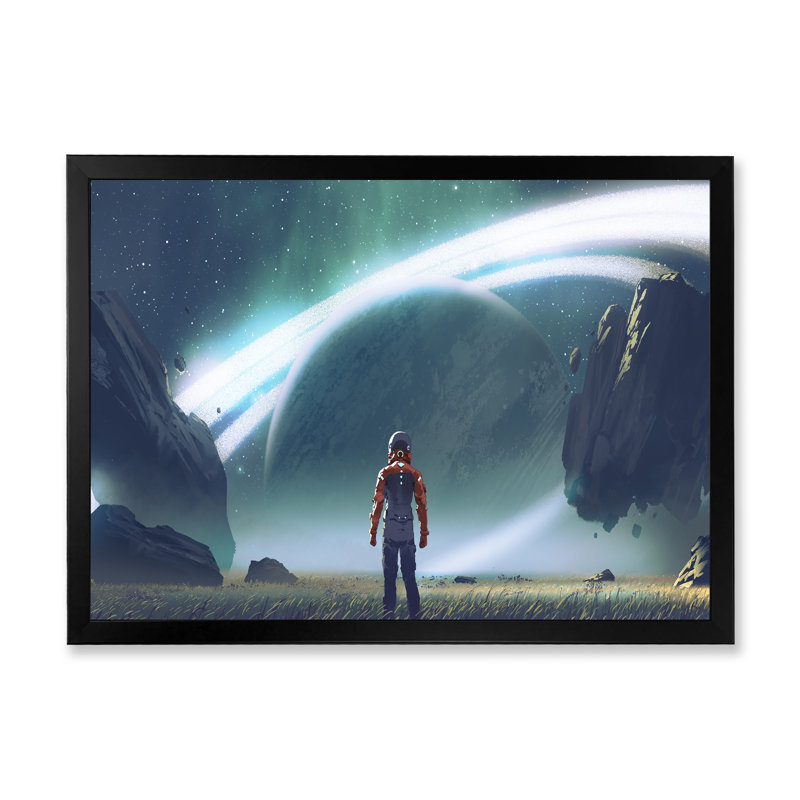Jeu vidéo «Sci Scene First Man On Moon», reproduction sur toile, Cadre d'angle fermé noir, H 8 po x l 12 po x P 1 po