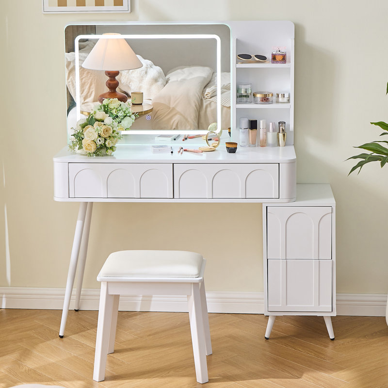 Meuble-lavabo moderne avec lumières DEL et miroir, Blanc