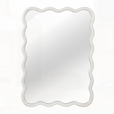 Wavy Rectangle Solid Wood Frame Decorative Mirror
