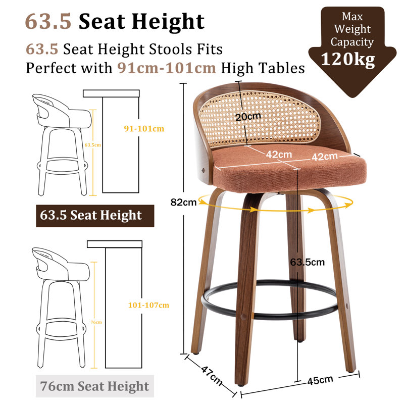 Swivel Upholstered Counter Stool, 63.5cm, Orange