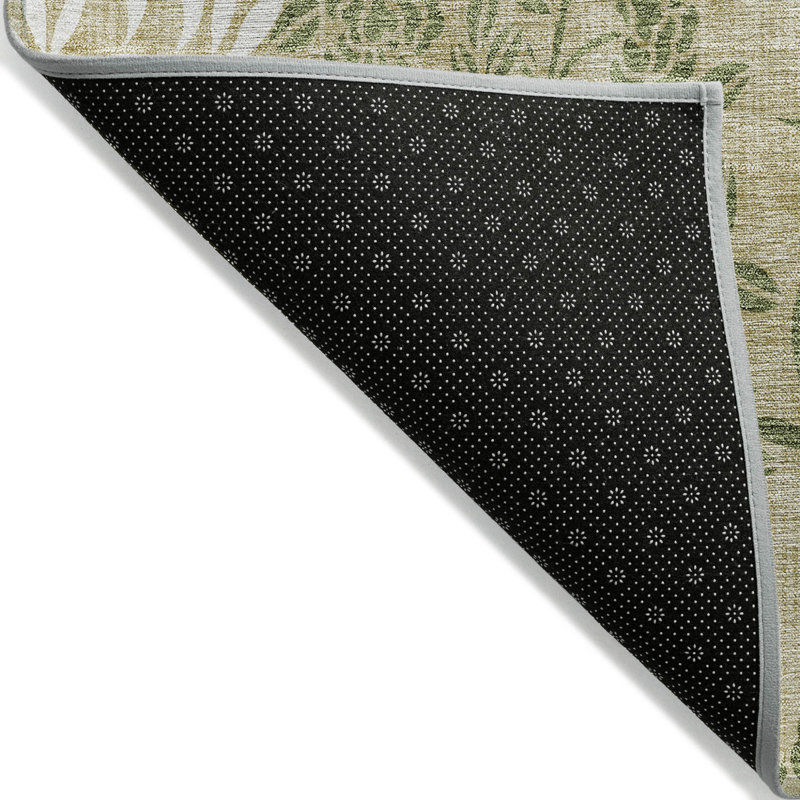 Tapis extérieur lavable floral kaki ivoire et vert 5 pi x 8 pi