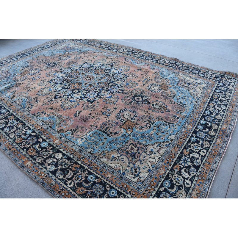 Oversize Persian Wool Rug, 110.2x147.2 Inch Blue Patchwork Rug