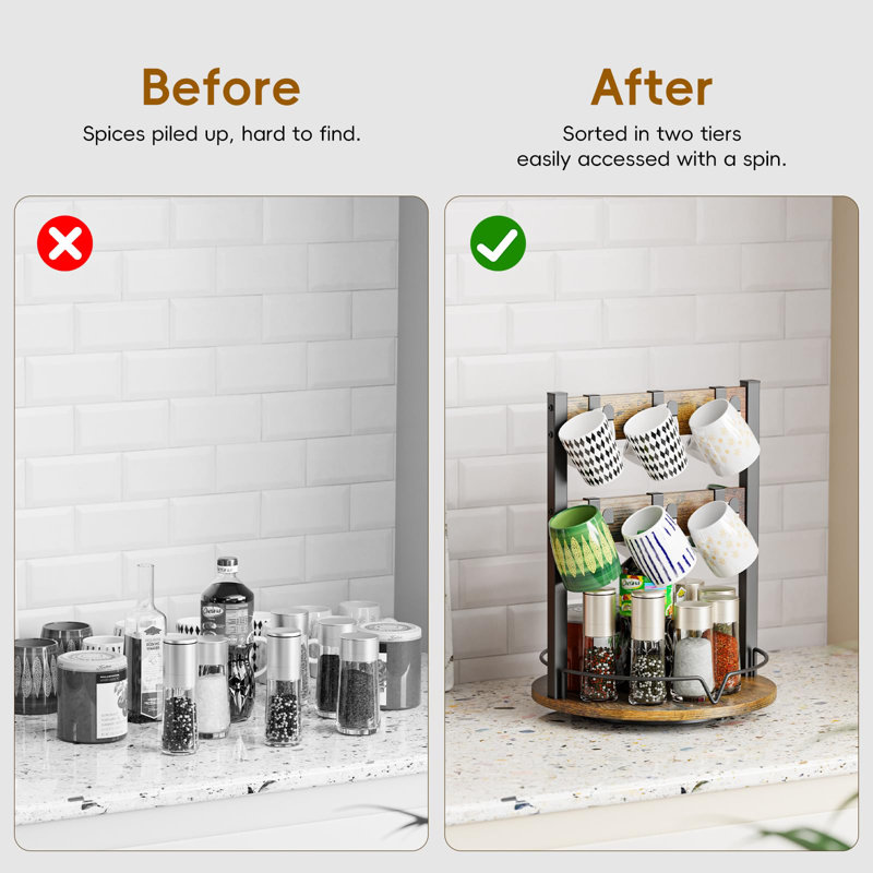 Wood Coffee Mug Holder,12 Hook Mug Tree Holder Rack With Storage Base,Mug Display Organizer,Mug Holders For Home Kitchen,Support 360° Rotation For Easy Access