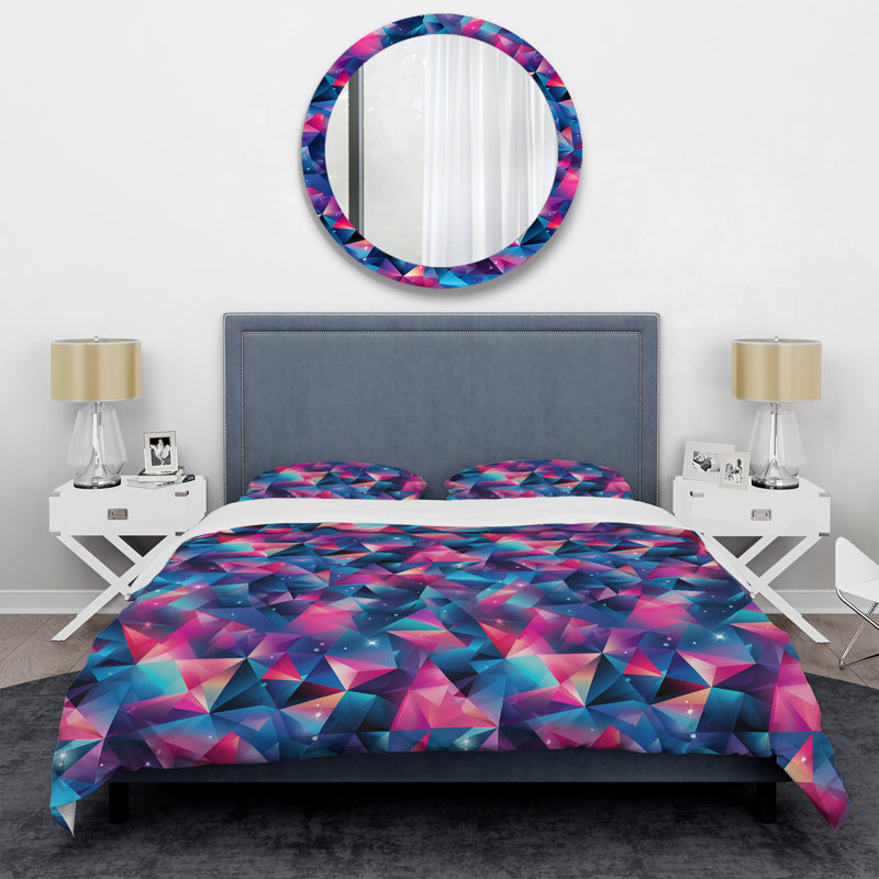 Ensemble de housse de couette Blue And Pink Symmetry Tranquil Triangles, Housse de couette pour grand lit et 2 taies décor