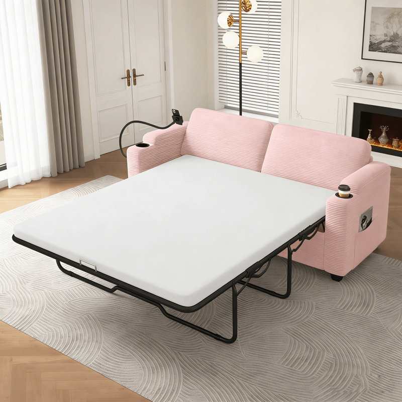 Canapé-lit 72,8 po avec matelas double, Rose