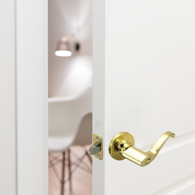 Scroll Lever Keyed Door Lever, Polished Brass