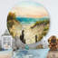 Dunes de l'océan pendant un coucher de soleil rose - reproduction d'art sur métal-59006521