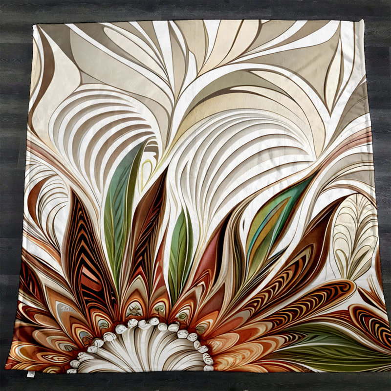 Throw Blanket, 51" W x 60" L, Floral/Abstract, Tan/Orange/Green