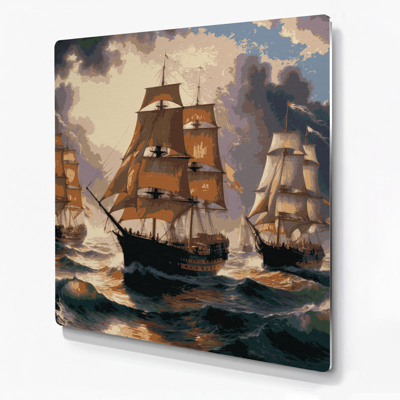 Transport, voiliers et grands voiliers, art mural gris en métal, 16" H x 16" W x 0.05" D