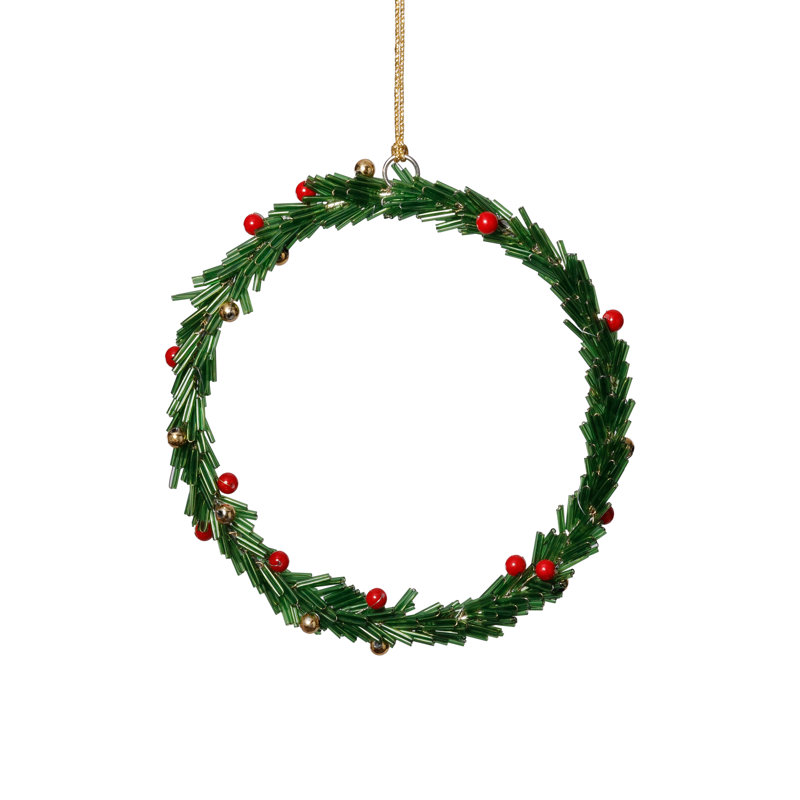 Ornements suspendus festifs en forme de couronne de Noël avec baies, ensemble de 12, H 6 po x l 6 po x P 0,75 po, Vert