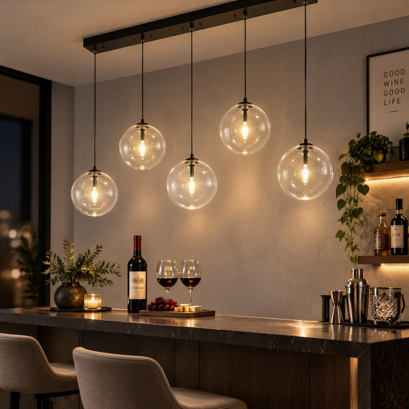 5-light Linear Kitchen Island Chandelier, Matte Black