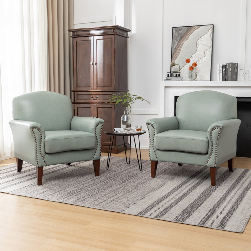 Shalisia 32'' Wide Upholstered Genuine Leather Armchair , Gray Genuine Leather
