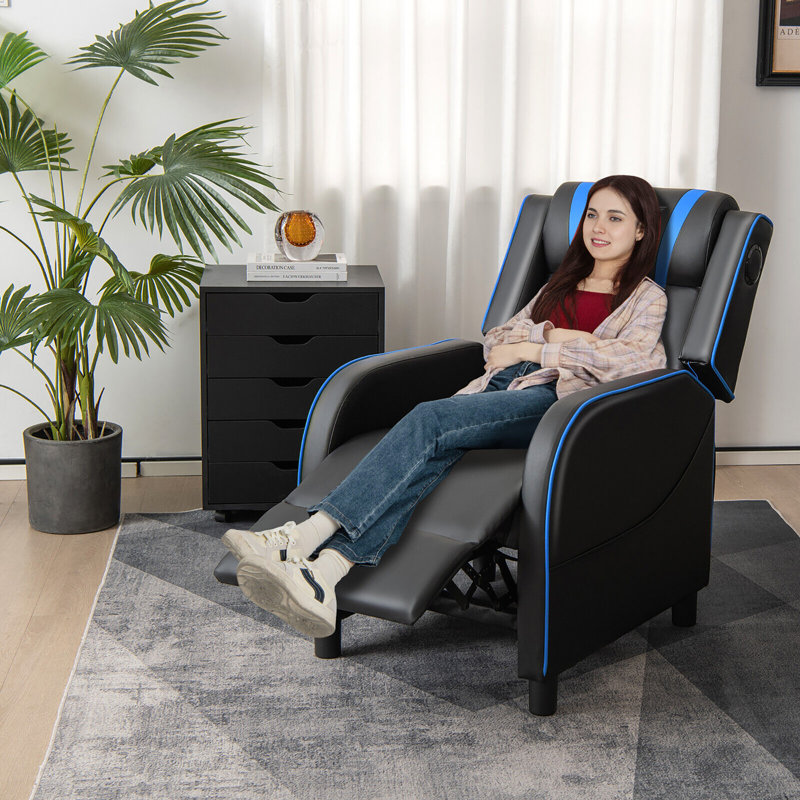 Faux Leather Massage Chair, Black/Blue Faux Leather