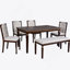 Ensemble de salle à manger élégant 6 pièces avec table rectangulaire, 4 chaises capitonnées à haut dossier et banc pour des repas familiaux confortables