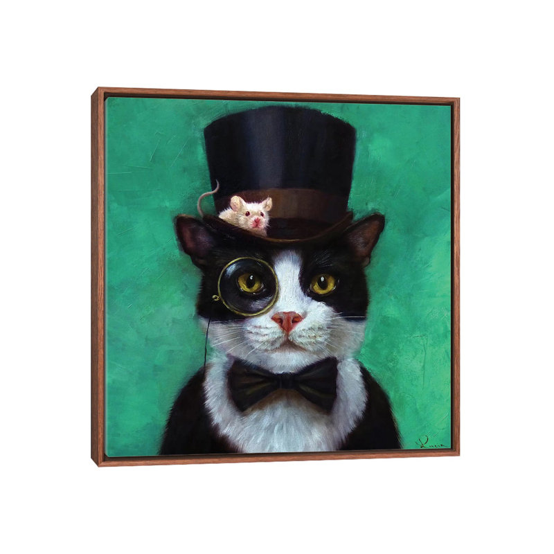 «Tuxedo Cat», art encadré, H 26 po x l 26 po x P 1,5 po, Toile classique avec cadre brun