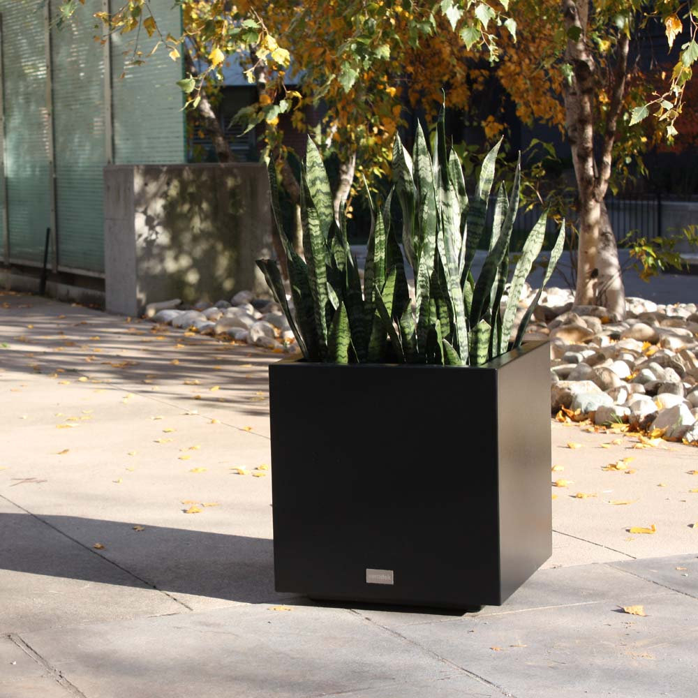 Block Series Cube Planter, 22.25" H x 21" W x 21" D, Black