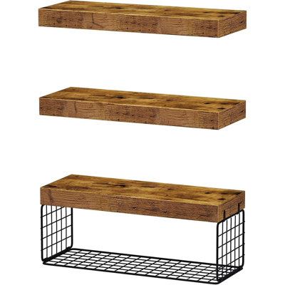 Ensemble de 3 tablettes de salle de bain au-dessus de la toilette - étagères murales flottantes avec rangement pour papier hygiénique 16 pouces, brun rustique