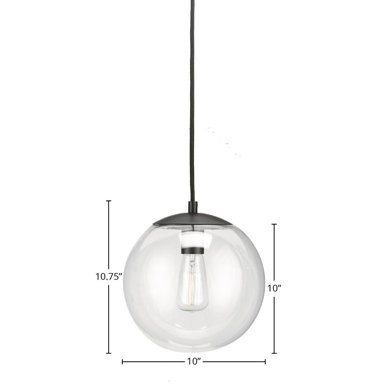 Luminaire suspendu 1 lumière Eclipse, Transparent, Noir