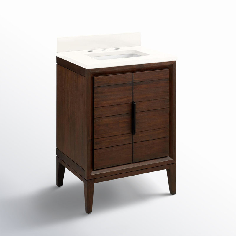 Ensemble de meuble-lavabo simple 24 po avec lavabo rectangulaire encastrable Aliso, 8 po, Quartz blanc arctique, Café