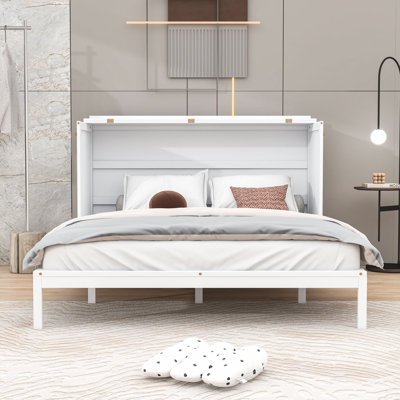 Garretson Murphy Queen Bed with Frosted Glass Doors Design and Metal Legs