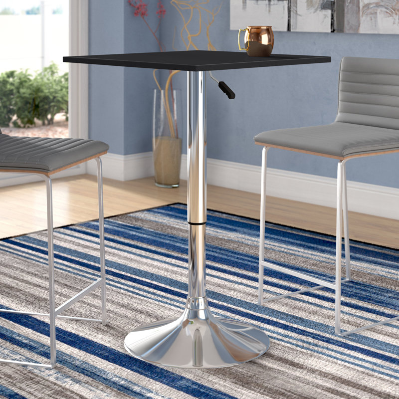 Table de salle à manger carrée à base en métal réglable Anassi, Noir, Argent