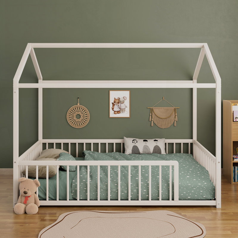 Montessori Style Metal Floor Bed Frame, White, Full