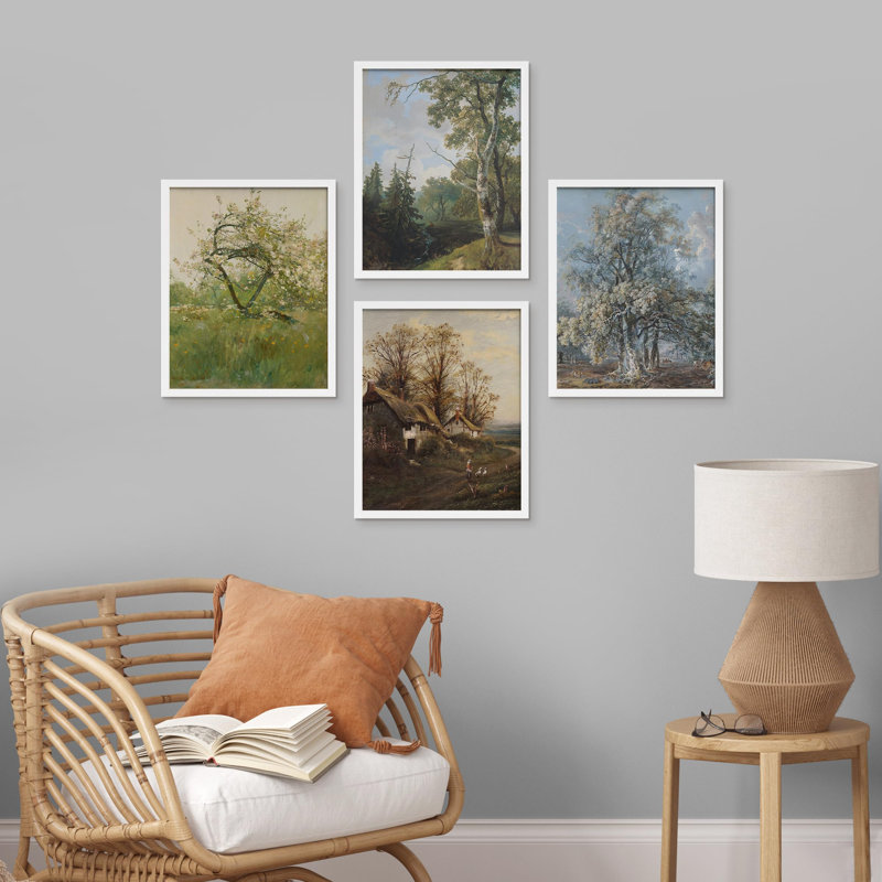 «Vintage Orchard And Countryside Scenes», impression sur papier 4 pièces, H 16 po x l 12 po, Blanc