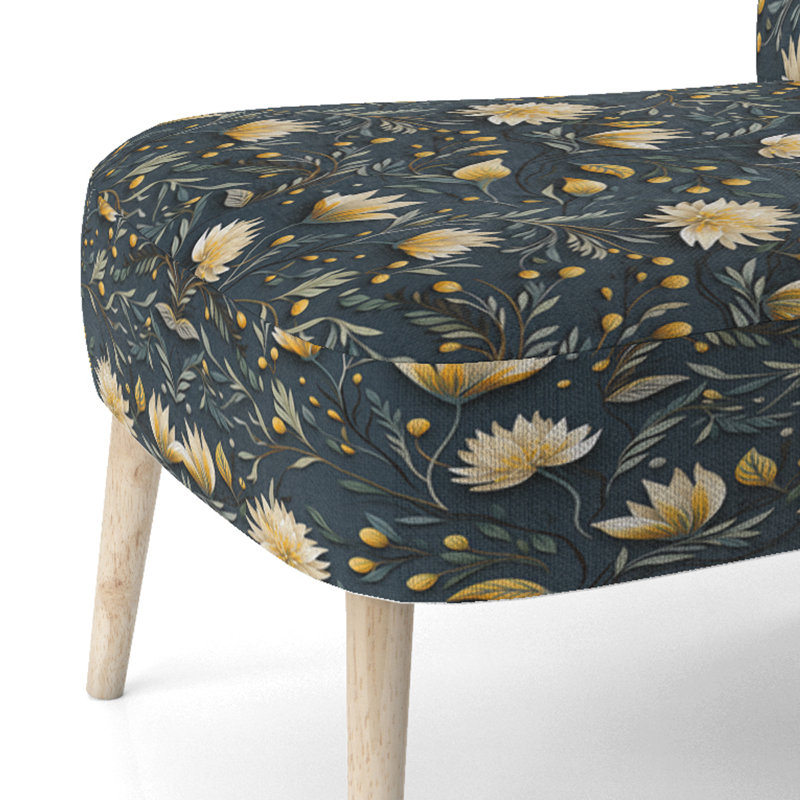 Chaise d'appoint à motif victorien rétro et cadre en velours éclectique rétro, Fleurs zen jaunes et bleues tranquilles