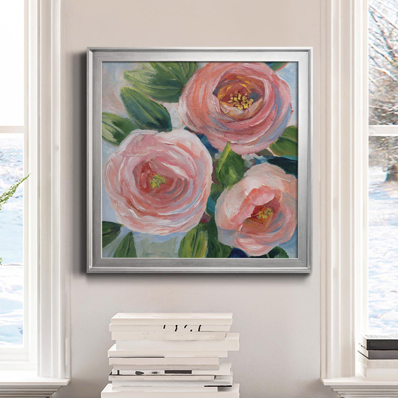 Sweet Peach Bouquet - peinture sur toile encadrée, Argent, H 22,5 po x l 22,5 po x P 1,5 po