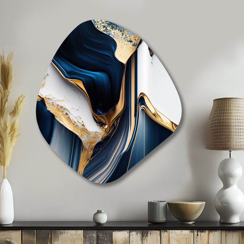 «Abstract Geode Waves Gold I» - Art mural abstrait en métal asymétrique, reproduction de sculpture murale en métal de forme unique