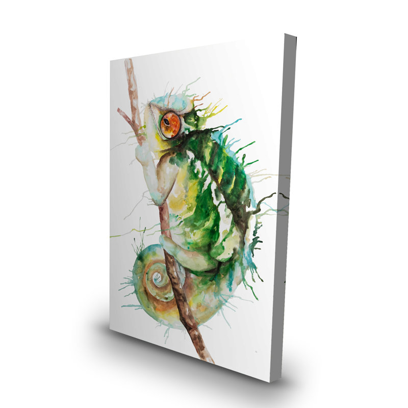 Aquarelle caméléon - toile de reptile verte
