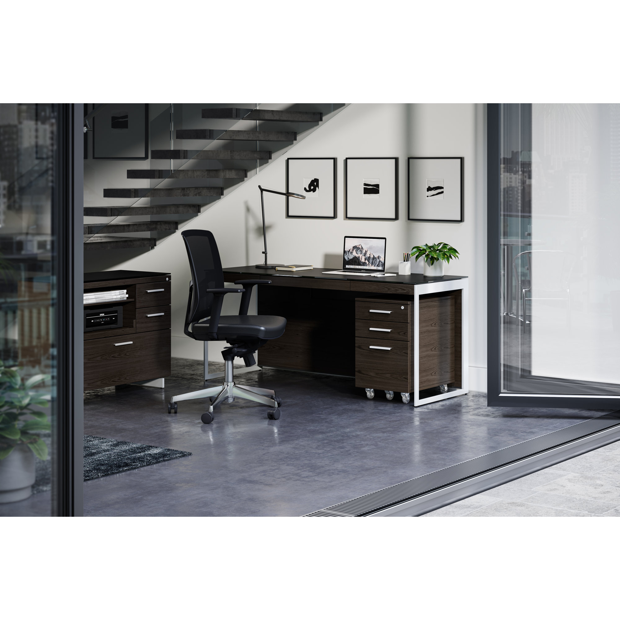 Sequel 20 Writing Desk, 24.75" H x 48" W x 24" D, Natural Walnut/Black