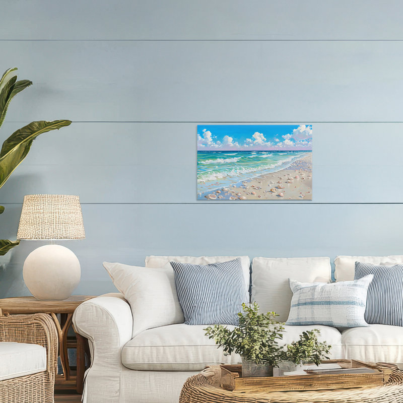 Shells Awash sur toile de rivage, design par LSR Design Studio, H 20 po x l 30 po