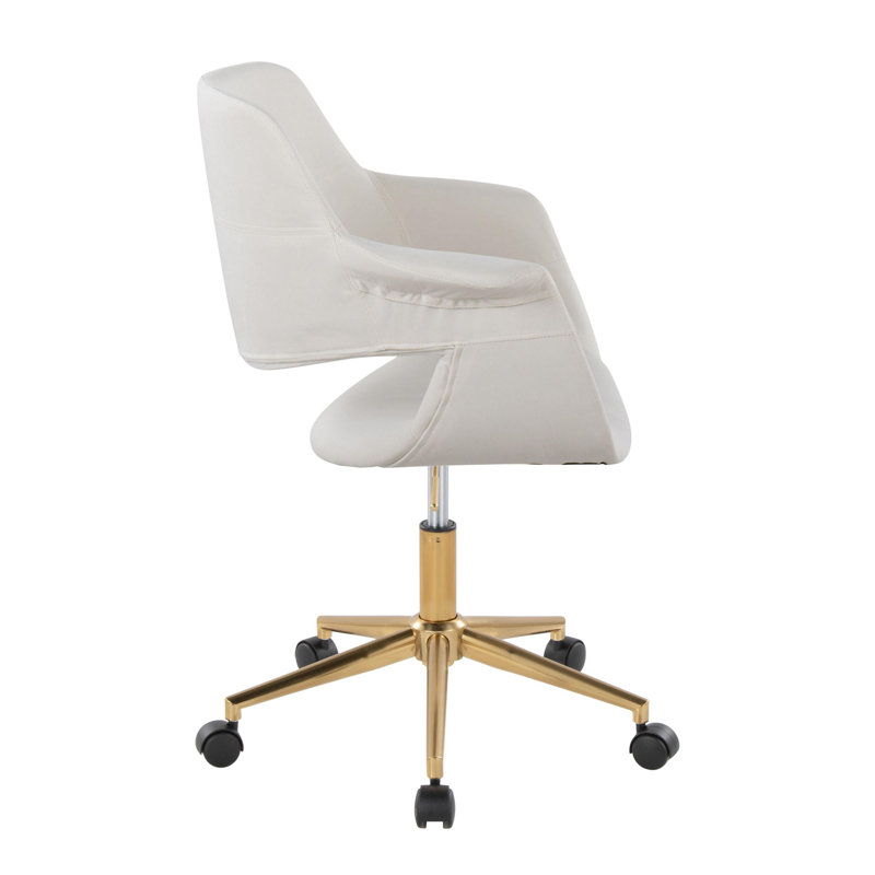 Chaise de bureau Mid-Century moderne en métal et velours, Blanc