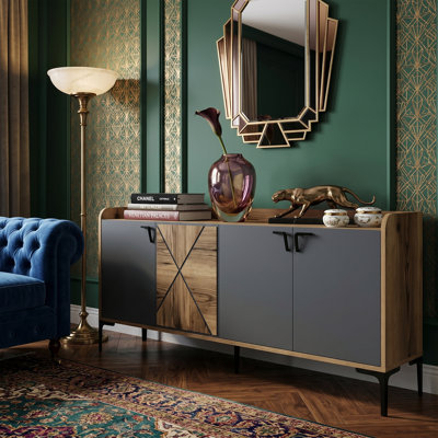 Buffet en bois Aris de 71 po de largeur avec portes décoratives