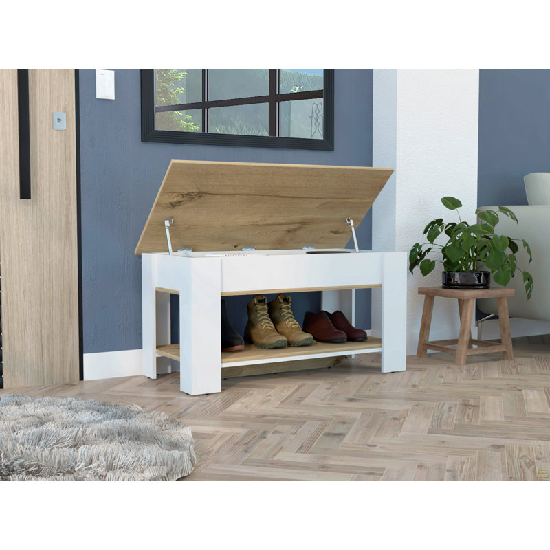 Storage Table Polgon, Extendable Table Shelf, Lower Shelf, Light Oak / White Finish, Light Oak