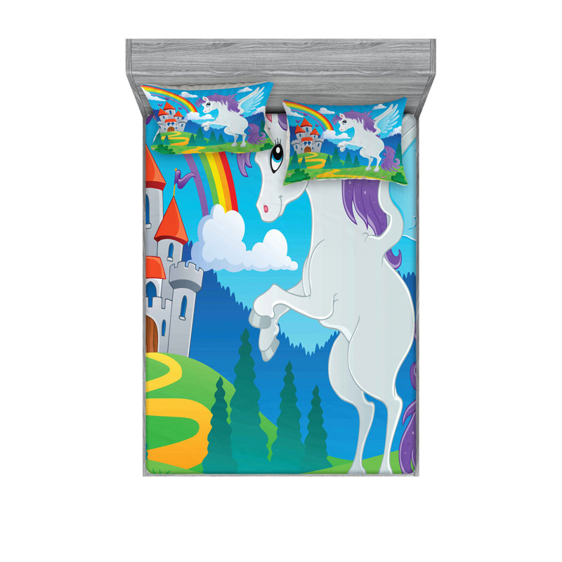 Multicolore drap-housse et coussin décoratif Ambesonne, Ensemble de draps pour taille de lit très grand +