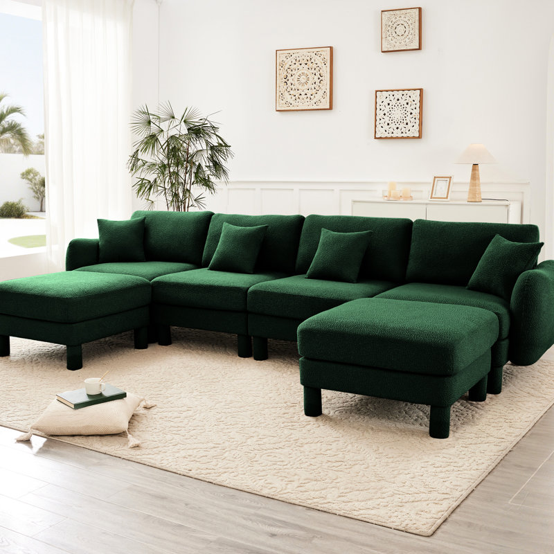 Canapé modulaire en forme de U à 4 boucles avec rubans d'accoudoirs distinctifs, 2 repose-pieds et solidité des couleurs durable pour un attrait esthétique