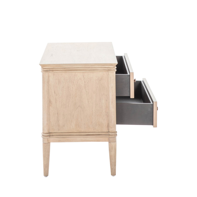 Linnea 2 - Drawer Solid Wood Nightstand in Brushed Blonde Natural/Antique Bronze
