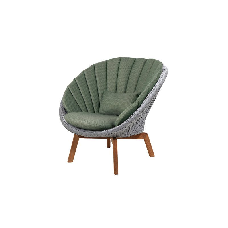 Peacock Papasan Chair with Teak Legs, Dark Green, Dark Gray