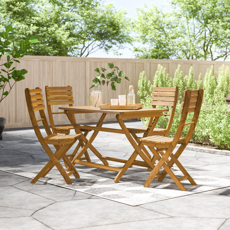 Amaure 4 - Person Acacia Wood Patio Dining Set with Rectangular Table, Natural Stained