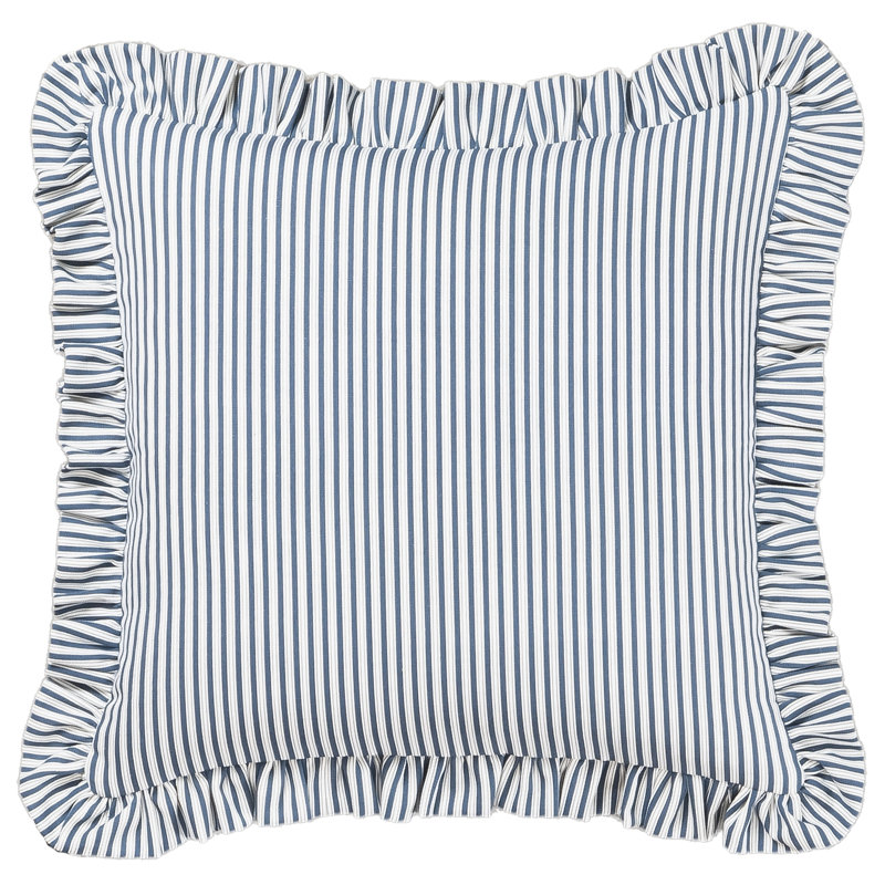 Birch Lane Polo Stripe Ruffled Accent Pillow, Feather, Blue