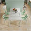 Été - Paquet de 4 chaises à blocs de couleur à rayures modernes - Siège en PP imperméable et pieds en métal robustes, ensemble repas intérieur / extérieur pour patio, balcon, café (blanc et vert)