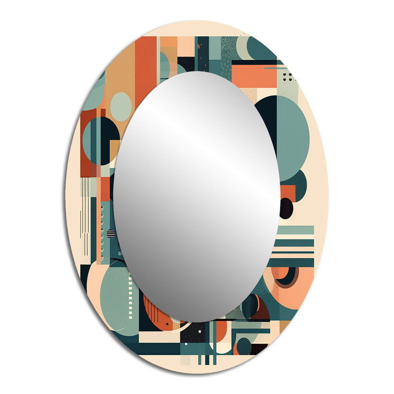 Blue And Orange Minimalistic Artwork II - Orange Oval Wall Mirror Decor, 40" x 30"
