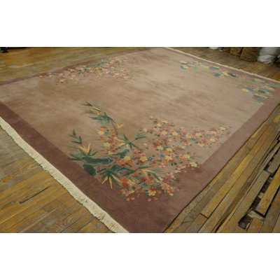Antique Art Deco Room Size Wool Ivory Beige Cream White Rug