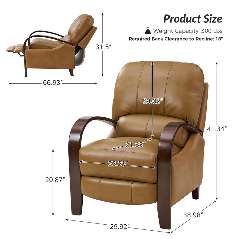 Fauteuil inclinable standard en cuir véritable Hardge, Cuir véritable brun clair