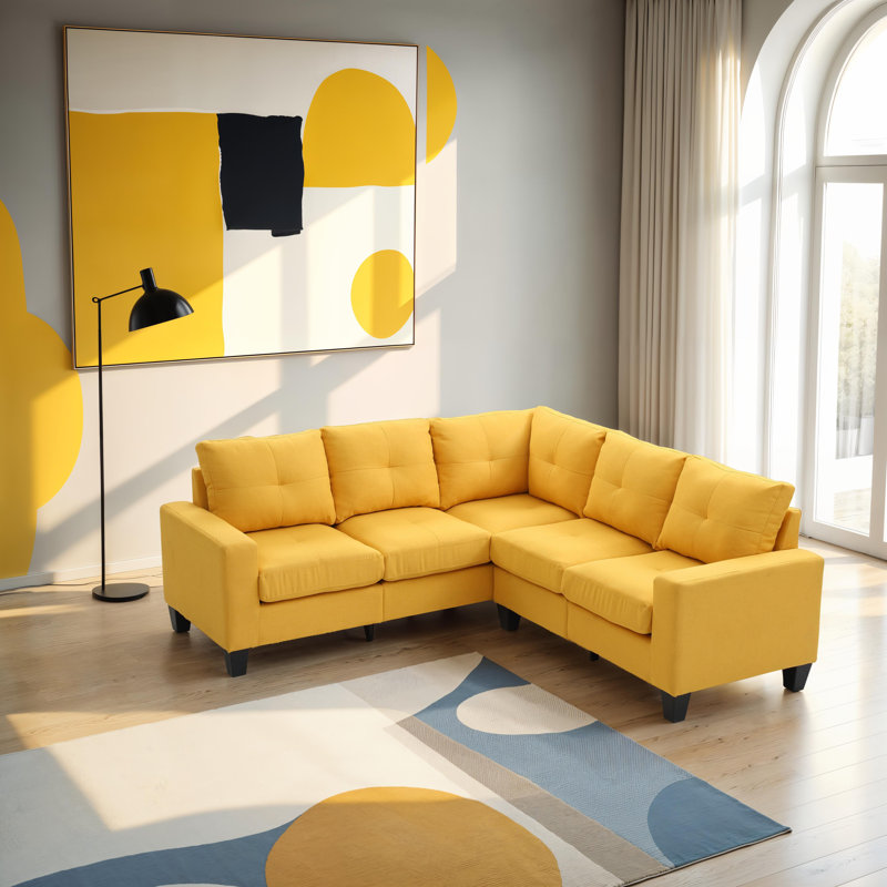 Naithan Fabric Sectional, Yellow Fabric