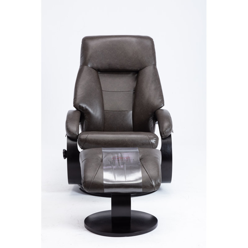 Black Faux Leather Swivel Recliner with Ottoman