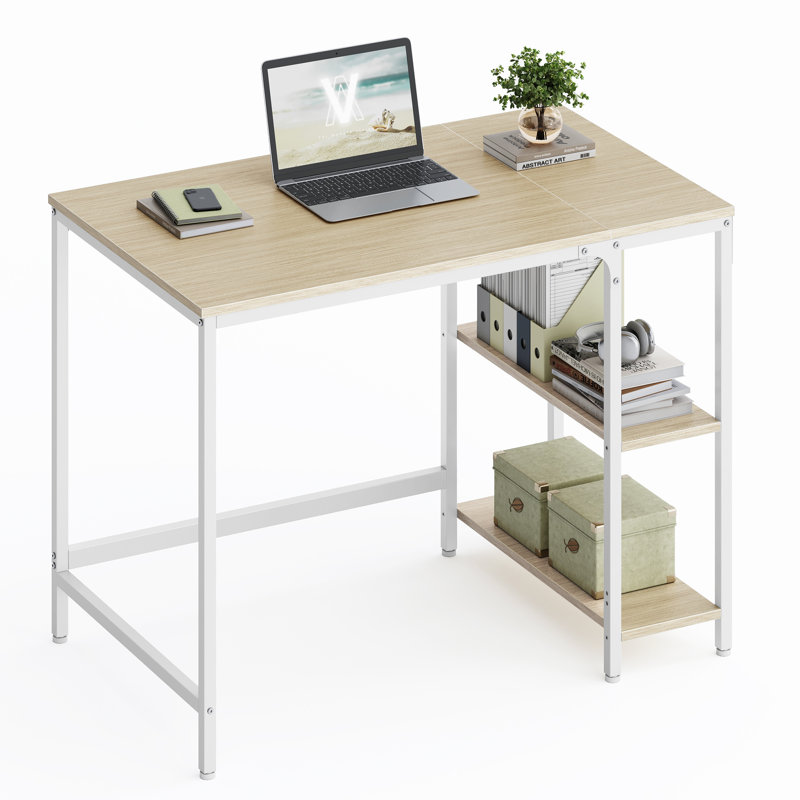 Alaudin Metal Base Computer Desk, Natural Beige/White