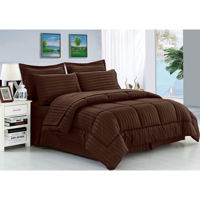 Striped Comforter, King Comforter + 7 Additional Pieces, Chocolate